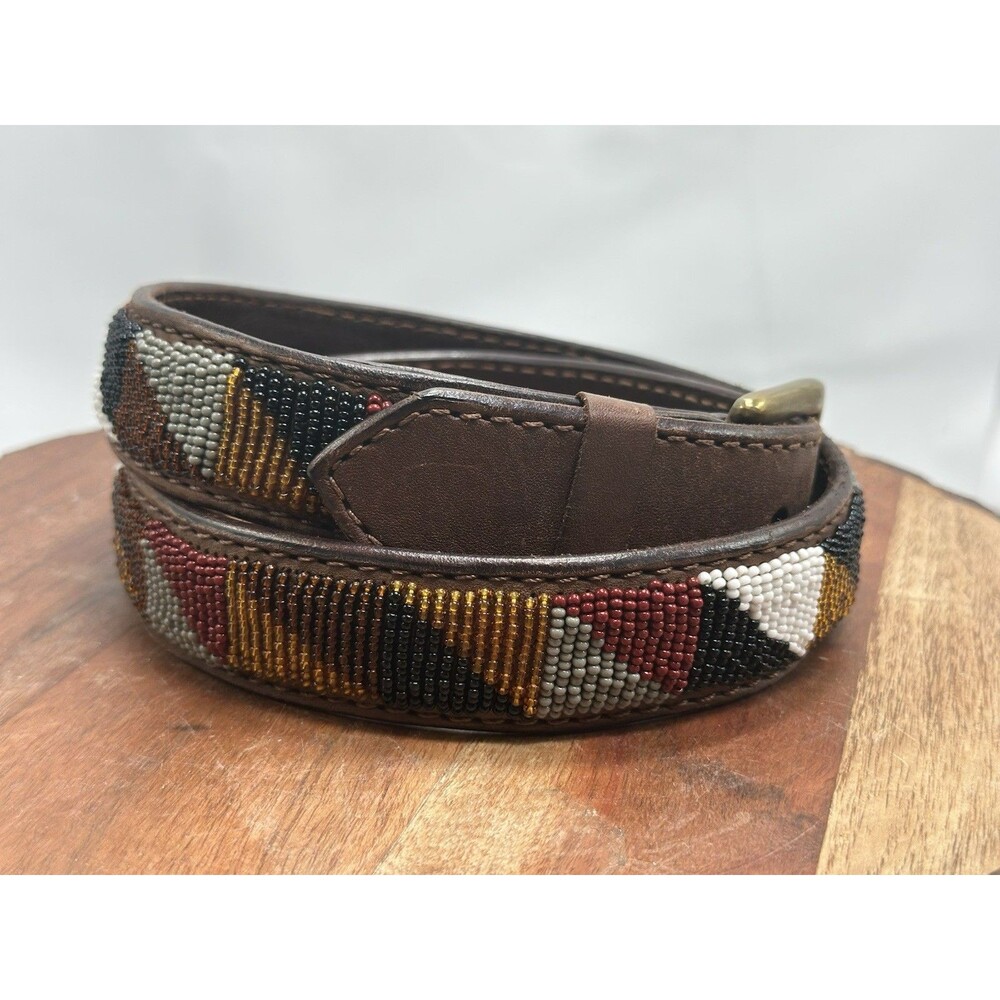 Masaai Belt Beaded & Leather Size 30 Handmade Hand Beaded